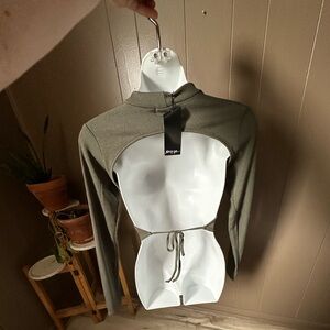NWT Nasty Gal olive green open back long sleeve with adjustable tie
